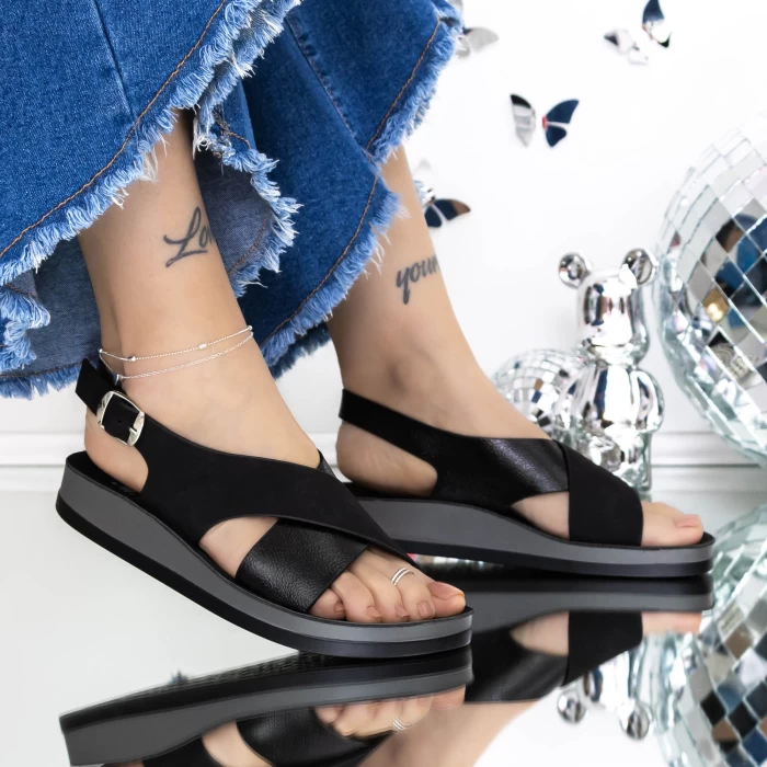 Sandale Dama cu Talpa Joasa 3GZ32 Negru » meishop.life
