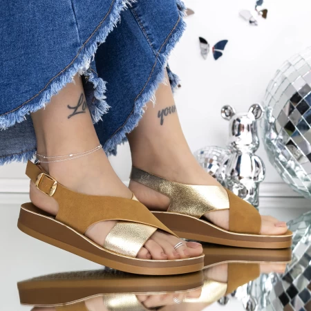 Sandale Dama cu Talpa Joasa 3GZ32 Galben » meishop.life