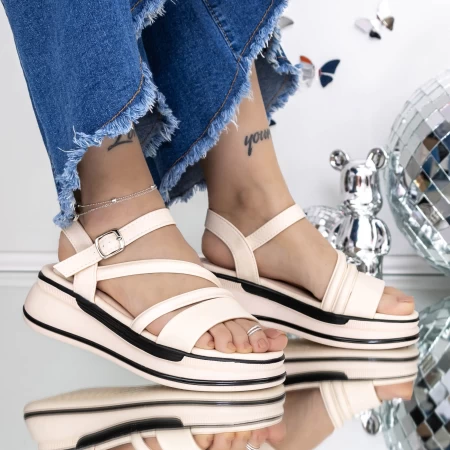 Sandale Dama cu Platforma 3GZ72 Bej » meishop.life