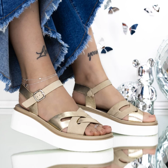 Sandale Dama cu Platforma 3GZ33 Bej » meishop.life