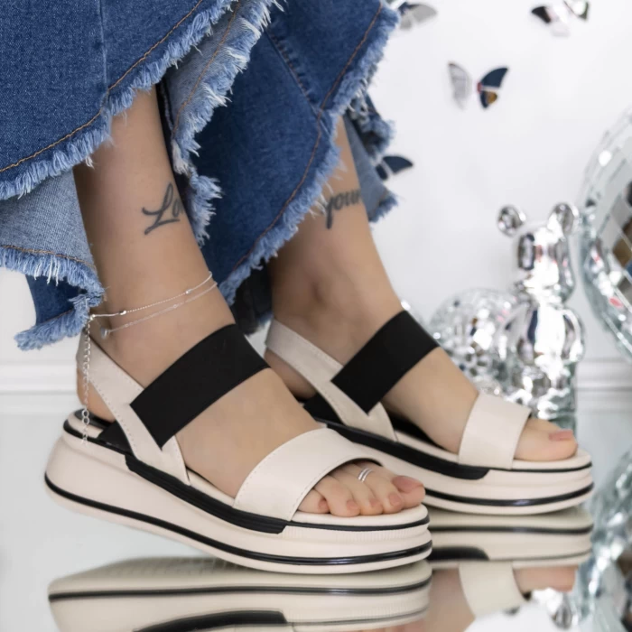 Sandale Dama cu Platforma 3GZ75 Bej » meishop.life