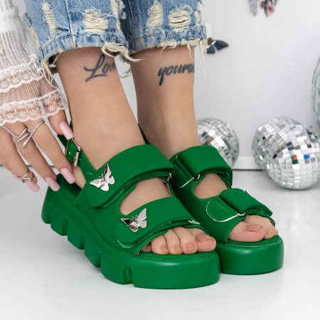 Sandale Dama cu Platforma 3HXS61 Verde » meishop.life