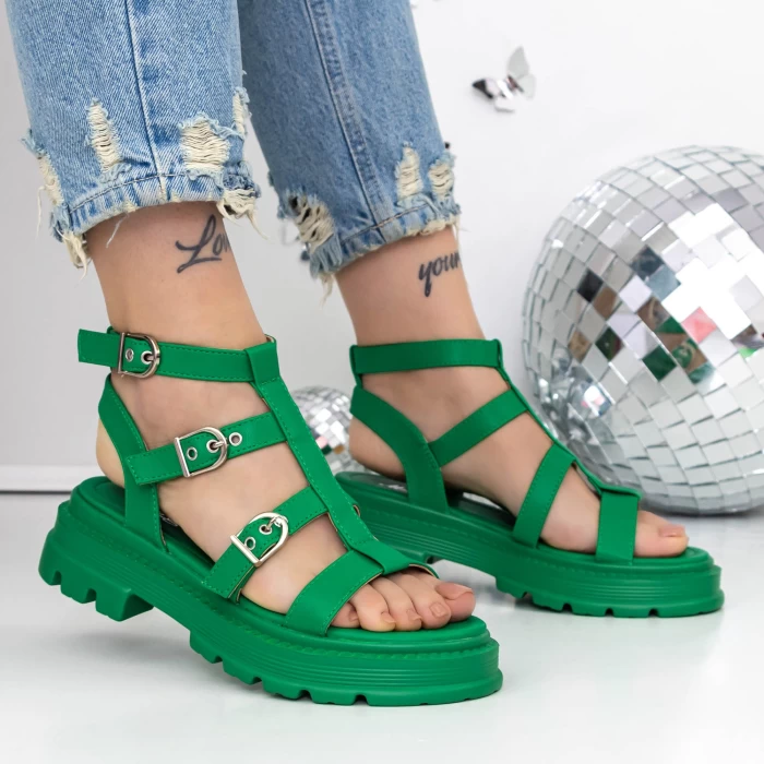 Sandale Dama cu Talpa Joasa 3HXS51 Verde » meishop.life
