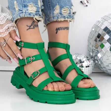 Sandale Dama cu Talpa Joasa 3HXS51 Verde » meishop.life