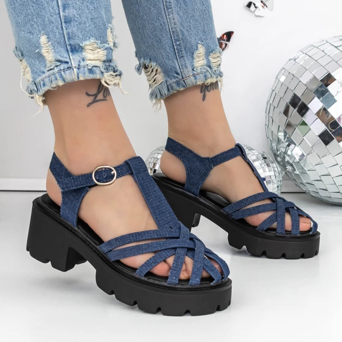 Sandale Dama cu Toc si Platforma 3GZ65A Albastru inchis » meishop.life