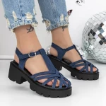 Sandale Dama cu Toc si Platforma 3GZ65A Albastru inchis » meishop.life