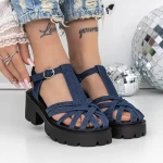 Sandale Dama cu Toc si Platforma 3GZ65A Albastru inchis » meishop.life