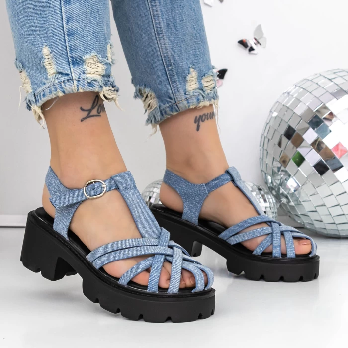 Sandale Dama cu Toc si Platforma 3GZ65A Albastru deschis » meishop.life