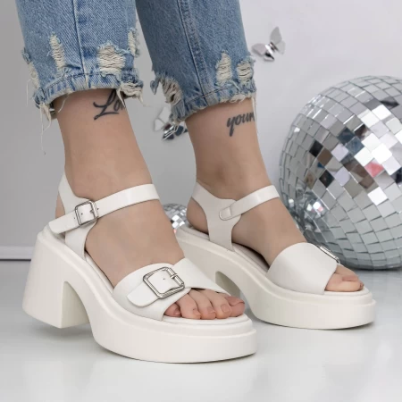 Sandale Dama cu Toc si Platforma 3GZ90 Alb » meishop.life