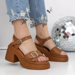 Sandale Dama cu Toc si Platforma 3GZ90 Maro deschis » meishop.life