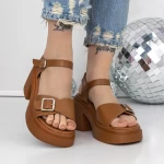 Sandale Dama cu Toc si Platforma 3GZ90 Maro deschis » meishop.life