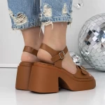 Sandale Dama cu Toc si Platforma 3GZ90 Maro deschis » meishop.life