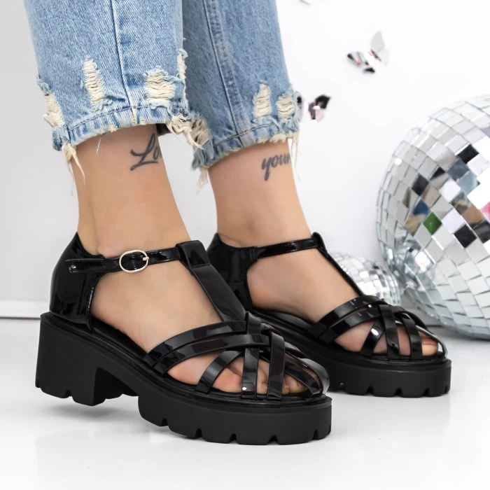 Sandale Dama cu Toc si Platforma 3GZ63A Negru » meishop.life