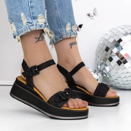 Sandale Dama cu Platforma 3GZ58 Negru » meishop.life