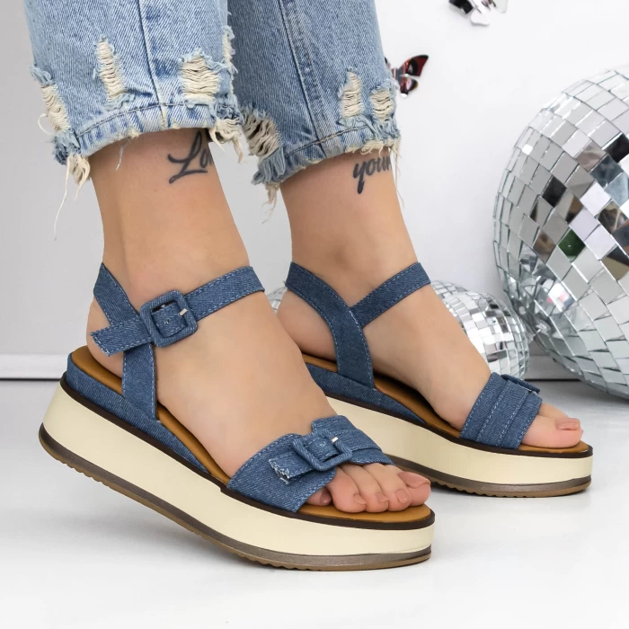 Sandale Dama cu Platforma 3GZ58 Albastru » meishop.life