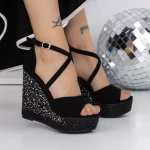 Sandale Dama cu Platforma 3HXS77 Negru » meishop.life