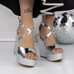 Sandale Dama cu Platforma 3HXS77 Argintiu » meishop.life