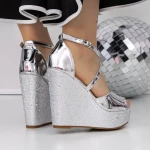 Sandale Dama cu Platforma 3HXS77 Argintiu » meishop.life