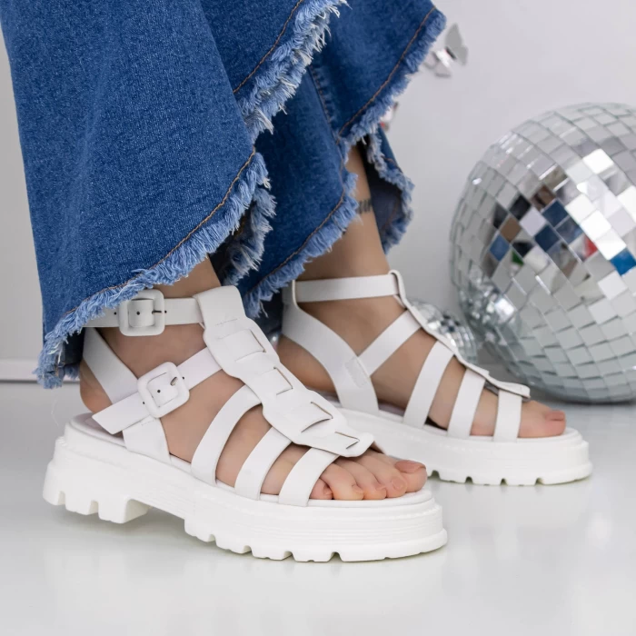 Sandale Dama cu Talpa Joasa 3HXS52 Alb » meishop.life
