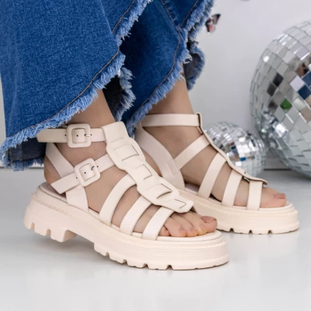 Sandale Dama cu Talpa Joasa 3HXS52 Bej » meishop.life
