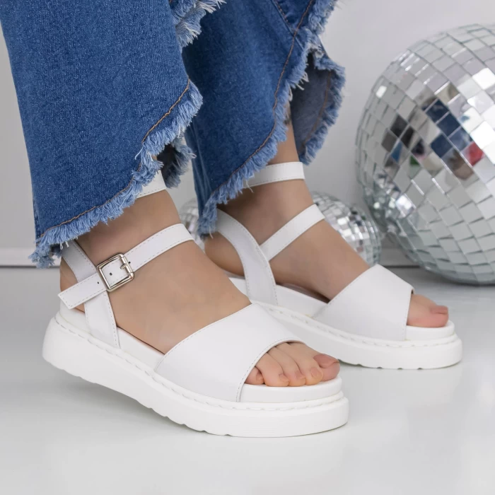 Sandale Dama cu Talpa Joasa 3HXS56 Alb » meishop.life