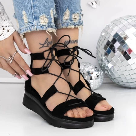Sandale Dama cu Platforma 3HXS69 Negru » meishop.life