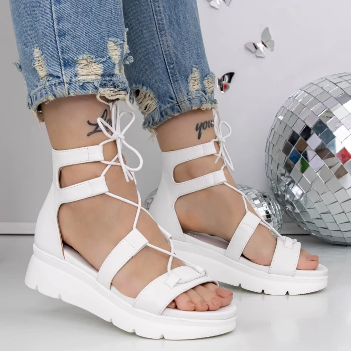 Sandale Dama cu Platforma 3HXS69 Alb » meishop.life