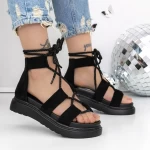 Sandale Dama cu Talpa Joasa 3HXS57 Negru » meishop.life