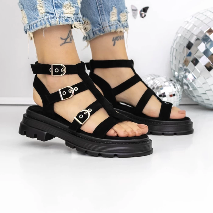 Sandale Dama cu Talpa Joasa 3HXS51 Negru » meishop.life