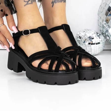 Sandale Dama cu Toc si Platforma 3GZ63A Negru » meishop.life