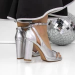 Sandale Dama cu Toc Gros si Platforma 3XKK122 Argintiu » meishop.life