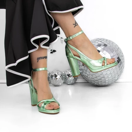 Sandale Dama cu Toc Gros si Platforma 3XKK122 Verde » meishop.life