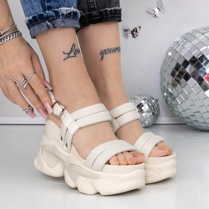 Sandale Dama cu Platforma 3WL260 Bej » meishop.life