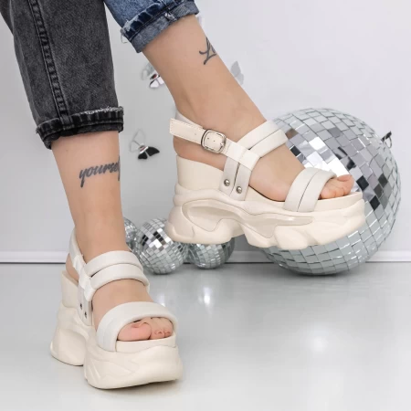 Sandale Dama cu Platforma 3WL260 Bej » meishop.life