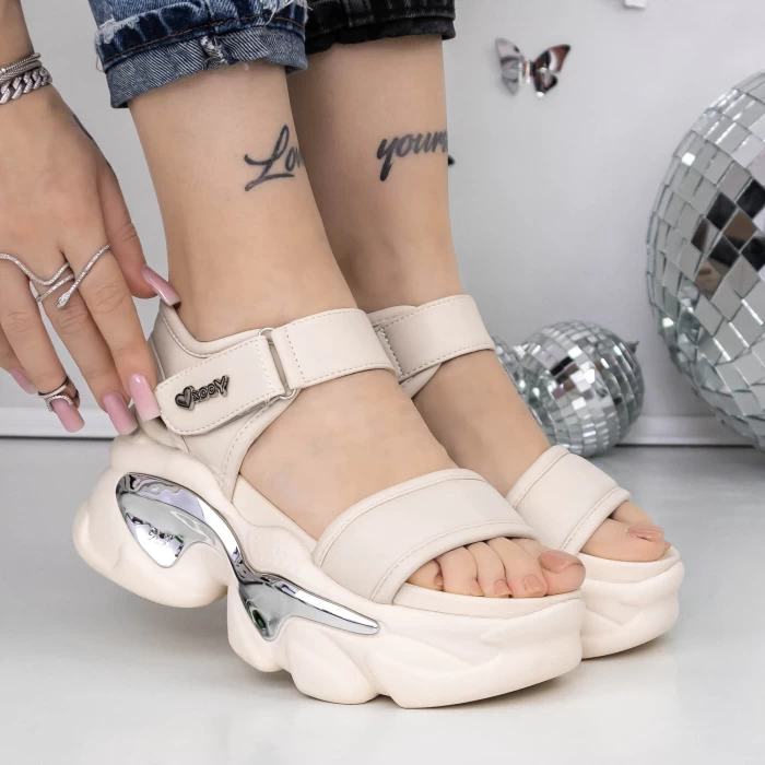 Sandale Dama cu Platforma 3WL222 Bej » meishop.life