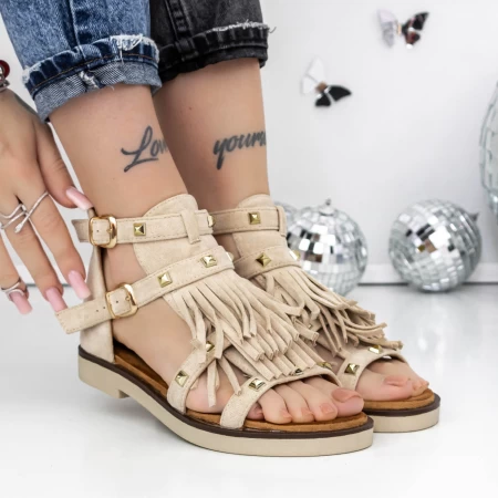 Sandale Dama cu Talpa Joasa 3H27 Bej » meishop.life