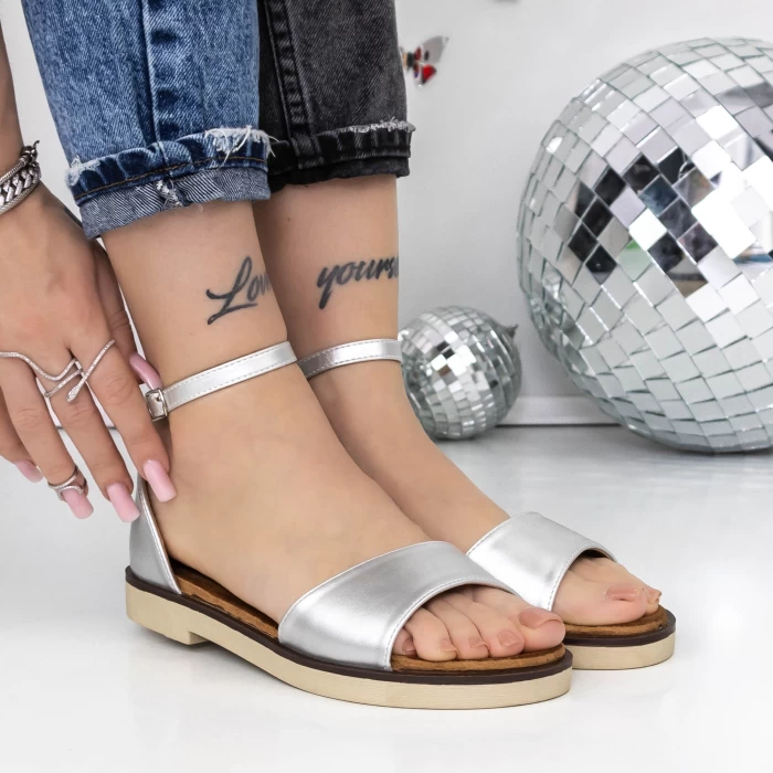Sandale Dama cu Talpa Joasa 3H25 Argintiu » meishop.life