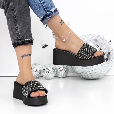 Papuci Dama cu Platforma 3GZ52 Negru-Negru » meishop.life