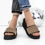Papuci Dama cu Platforma 3GZ52 Negru-Champagne » meishop.life