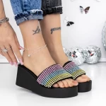 Papuci Dama cu Platforma 3GZ52 Negru-Multicolor » meishop.life