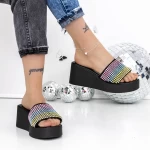 Papuci Dama cu Platforma 3GZ52 Negru-Multicolor » meishop.life