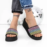 Papuci Dama cu Platforma 3GZ52 Negru-Multicolor » meishop.life