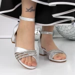 Sandale Dama cu Toc Gros 3XKK98 Argintiu » meishop.life