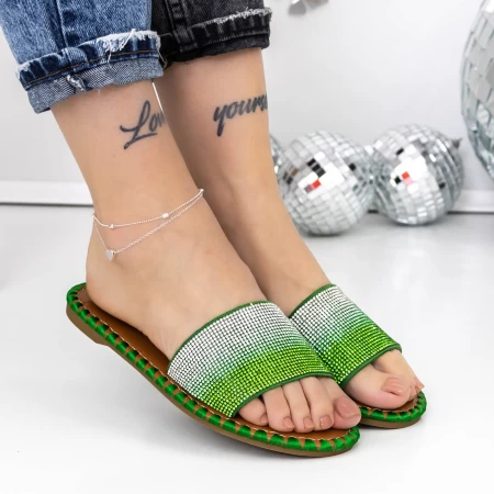 Papuci Dama cu Talpa Joasa 3BL1 Verde » meishop.life