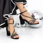 Sandale Dama cu Toc Gros 3XKK153 Negru » meishop.life