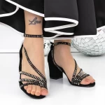 Sandale Dama cu Toc Gros 3XKK153 Negru » meishop.life