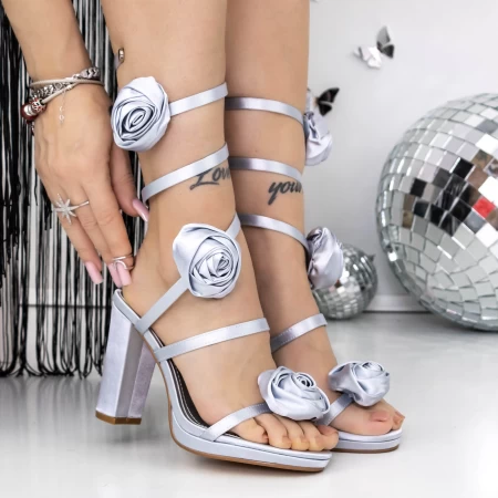 Sandale Dama cu Toc Gros 3XKK139 Gri » meishop.life