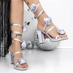 Sandale Dama cu Toc Gros 3XKK139 Gri » meishop.life