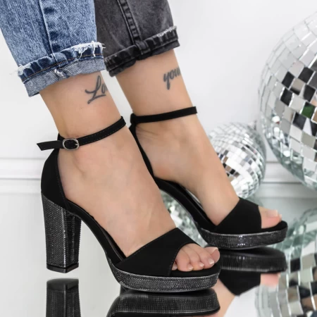Sandale Dama cu Toc Gros si Platforma 3AXKK182 Negru » meishop.life