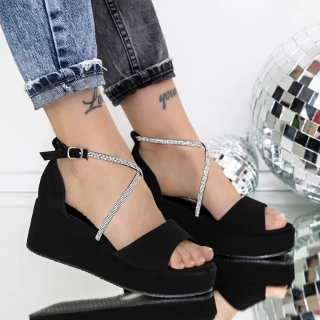 Sandale Dama cu Platforma 3HXS73 Negru » meishop.life